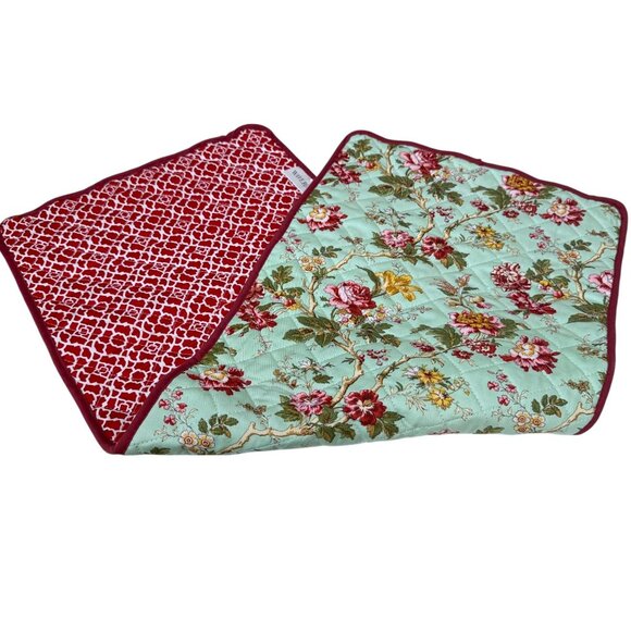 WAVERLY Table Runner Mint Green Red Floral Reversible 34" Long Cotton Quilted - Picture 5 of 8
